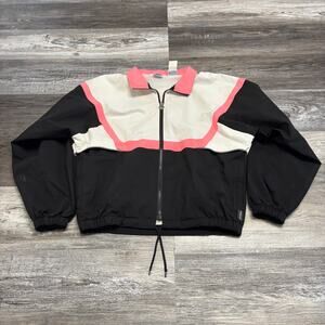 Vintage 80s ASICS Gore-Tex Black Cream Pink Womens M Full Zip Windbreaker Jacket